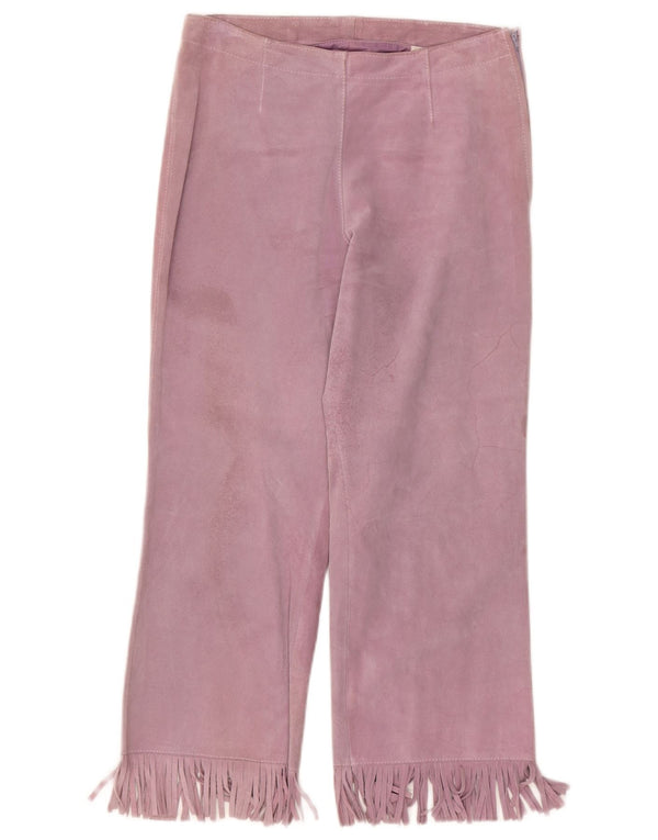 CONBIPEL Womens Straight Suede Capri Trousers UK 14 Large W30 L22 Purple