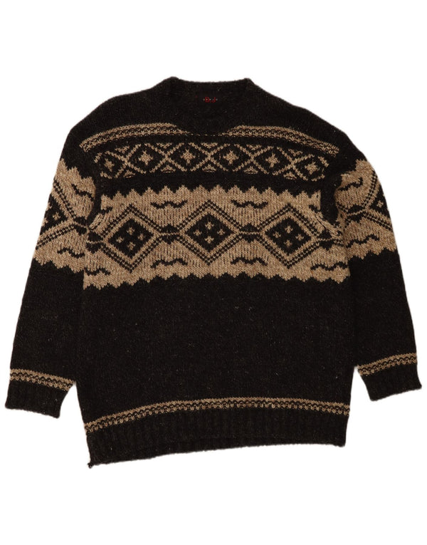 Vintage Ανδρικό πουλόβερ με λαιμόκοψη μεγάλο γκρι Fair Isle Wool