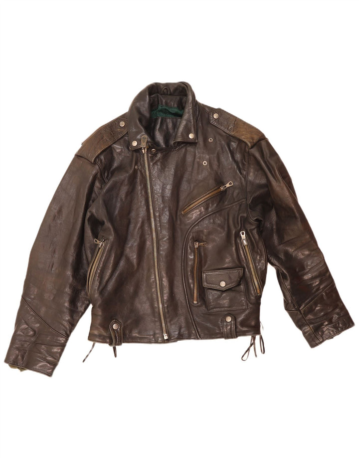 Vintage Ανδρικό Δερμάτινο Μπουφάν Biker UK 38 Δερμάτινο Μεσαίο Καφέ