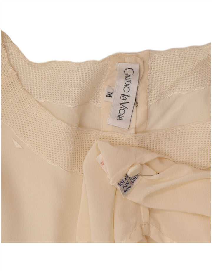 Vintage γυναικεία υπερμεγέθη μπλούζα UK 14 Medium Off White Silk