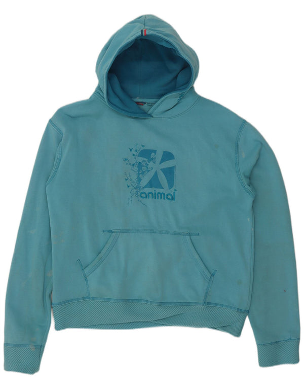 Γυναικείο Animal Graphic Hoodie Jumper UK 14 Medium Blue Cotton