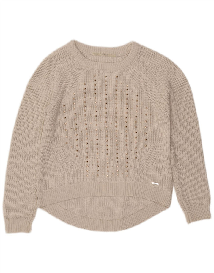 GUESS Γυναικείο πουλόβερ με λαιμόκοψη μεγάλου μεγέθους UK 6 μικρό λευκό βαμβακερό