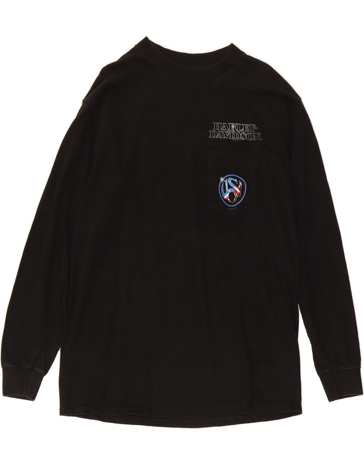 HARLEY DAVIDSON Mens 1998 Graphic Top Long Sleeve Large Black Cotton 90s Vintage Harley Davidson and Second-Hand Harley Davidson from Messina Hembry 
