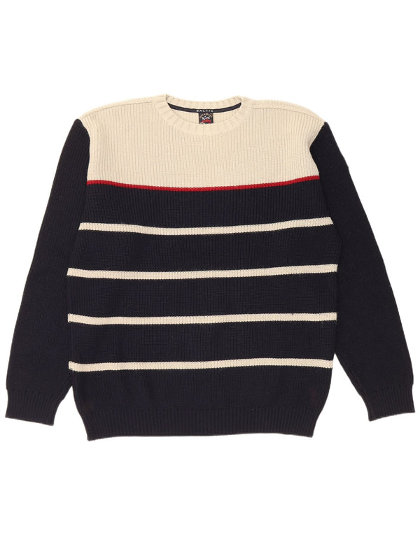 Paul & Shark Ανδρικό πουλόβερ με λαιμόκοψη XL Navy Blue ριγέ μαλλί Merino