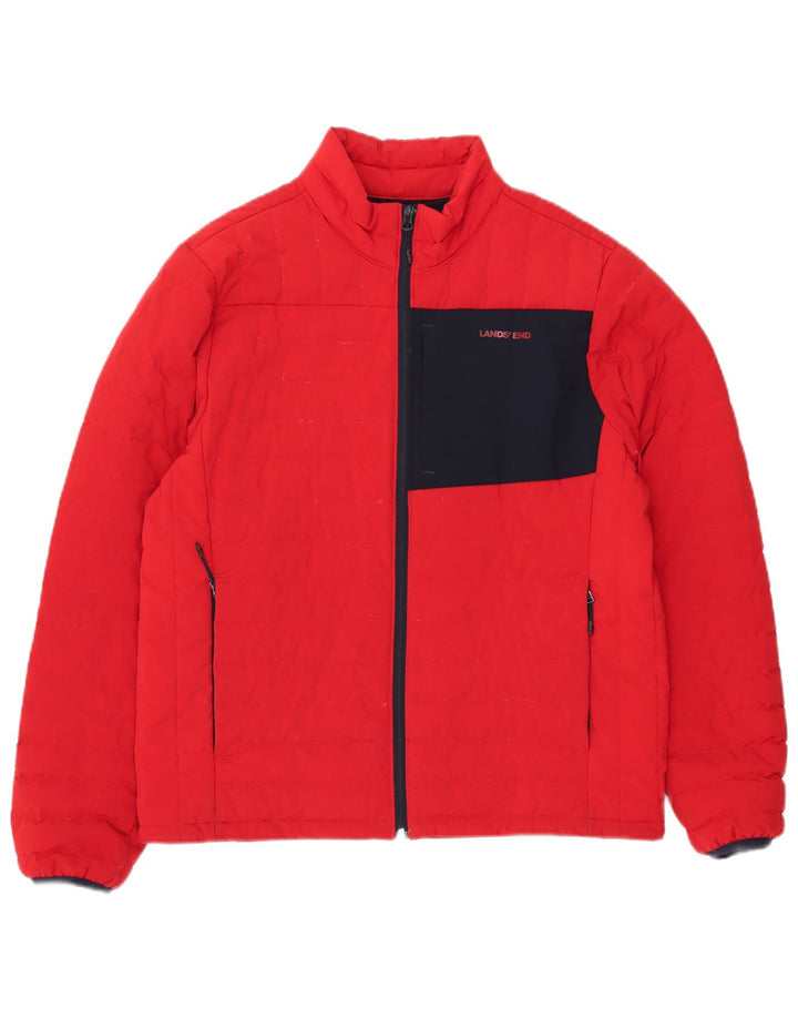 Lands End Ανδρικό μπουφάν με επένδυση UK 38 Medium Red Colorblock Πολυεστέρας