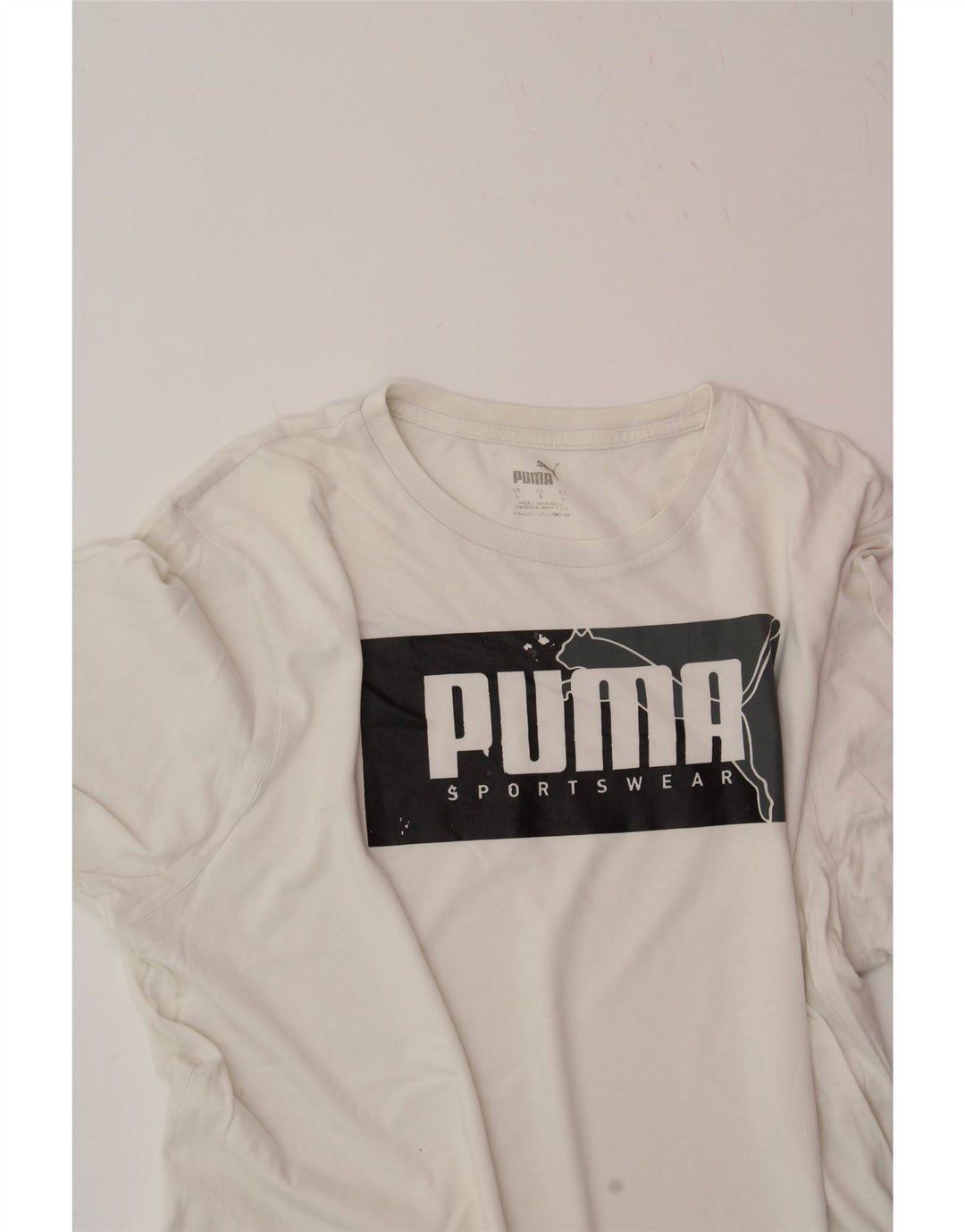 PUMA Mens Graphic T-Shirt Top Large White Vintage Puma and Second-Hand Puma from Messina Hembry 