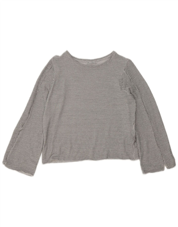 Zara Γυναικείο Crop Top Μακρύ μανίκι UK 14 Medium Grey Pinstripe