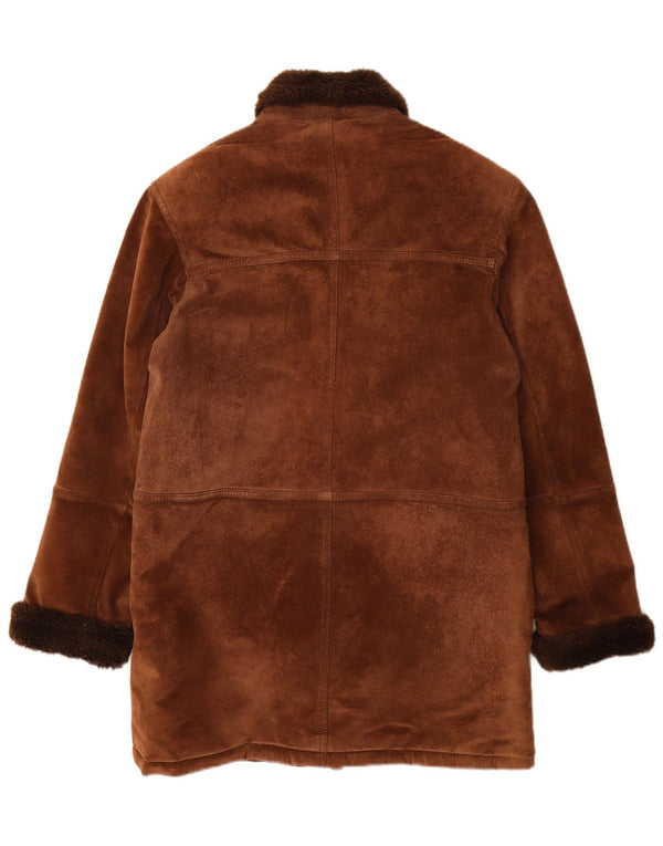 Vintage γυναικείο παλτό μεγάλου μεγέθους Shearling UK 10 Small Brown Leather