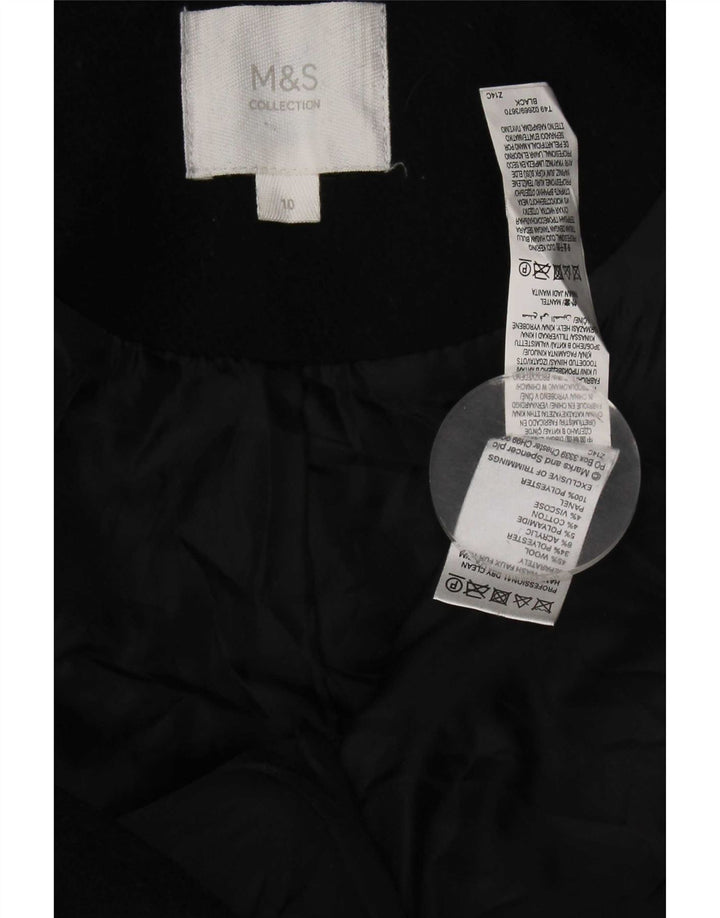 Marks & Spencer Γυναικείο παλτό Duffle με κουκούλα UK 10 Small Black Wool