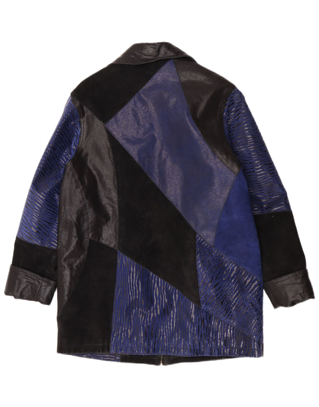 Vintage γυναικείο σουέτ πανωφόρι UK 12 Medium Blue Colourblock Δέρμα