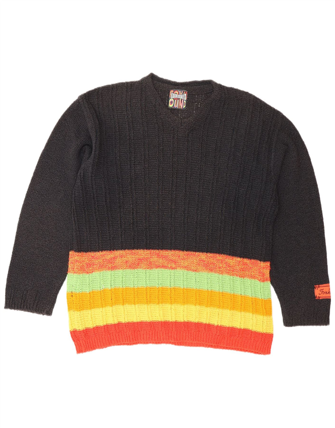 FOXHOUND Ανδρικό πουλόβερ με λαιμόκοψη V-λαιμόκοψη μεγάλο μαύρο βαμβακερό ριγέ