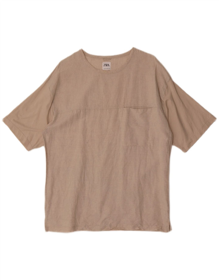 Ανδρικό T-Shirt Zara Top Large Beige Βαμβακερό