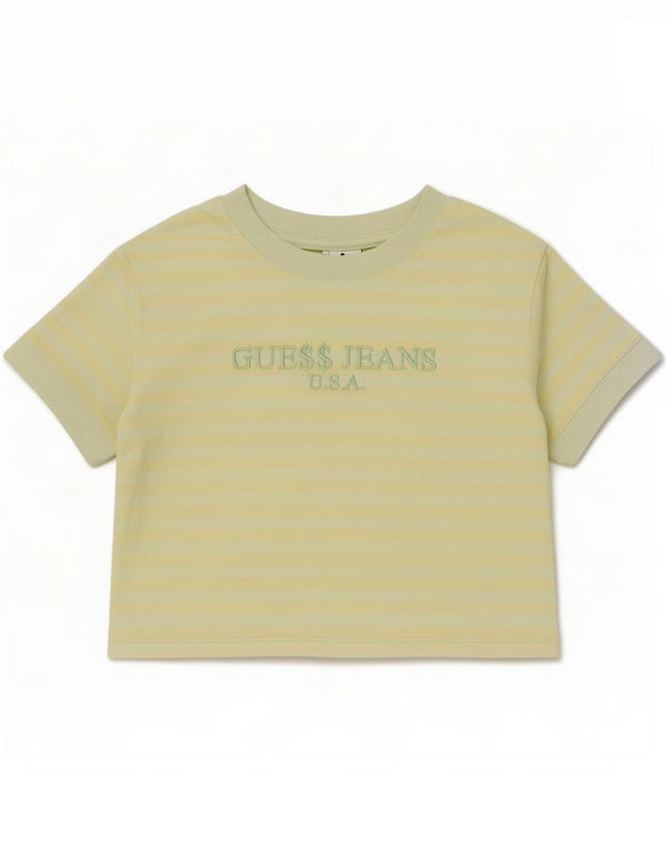 Guess Womens Crop Oversized Graphic T-shirt Top UK 6 XS Green Striped