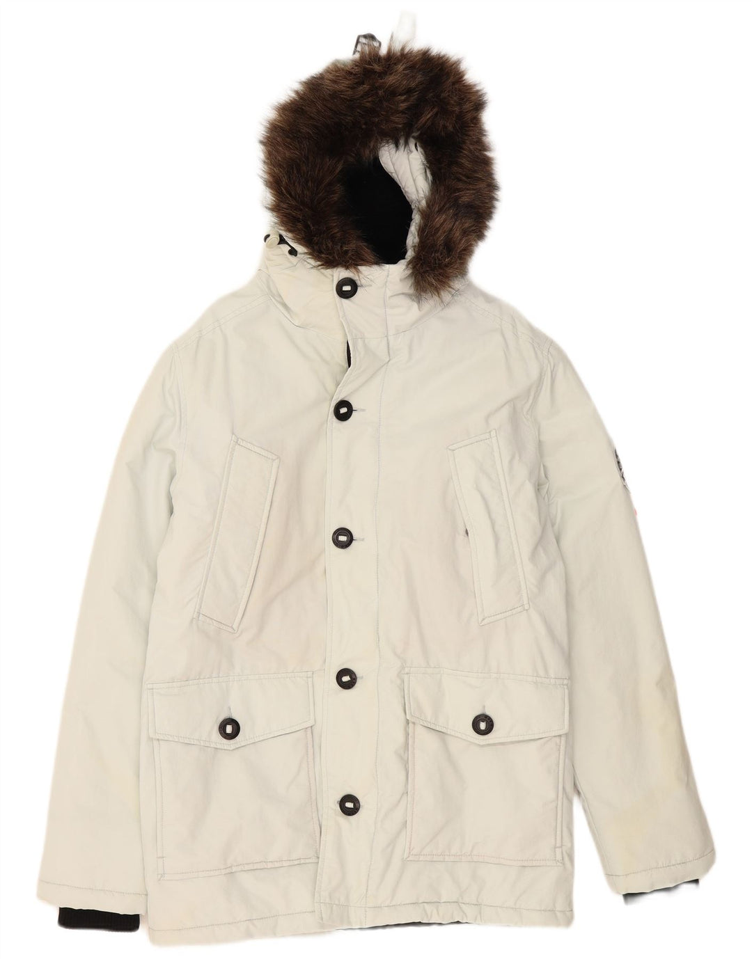 Ανδρικό μπουφάν Parka με κουκούλα Superdry UK 36 Small White Polyester