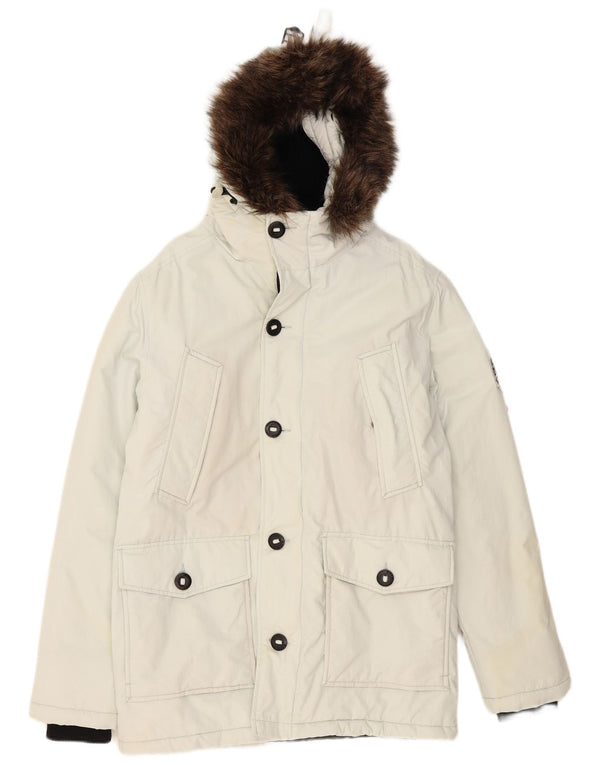 Ανδρικό μπουφάν Parka με κουκούλα Superdry UK 36 Small White Polyester