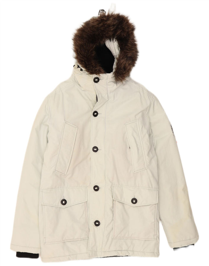 Ανδρικό μπουφάν Parka με κουκούλα Superdry UK 36 Small White Polyester