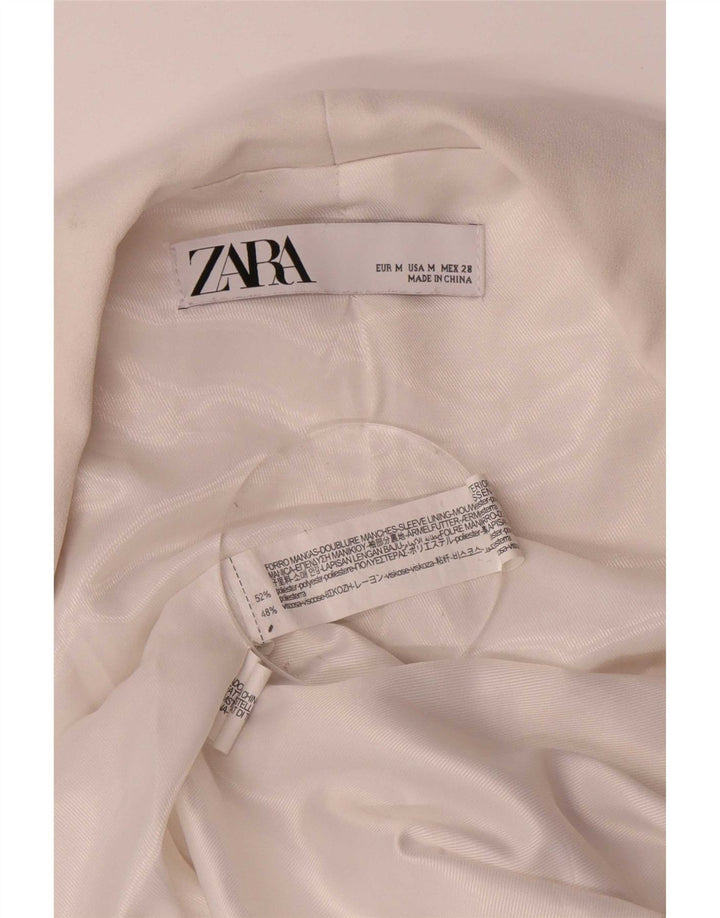 Zara Γυναικείο Μπουφάν 3/4 Μανίκι Ανοιχτό Μπλέιζερ UK 14 Μεσαίο Λευκό Πολυεστέρας