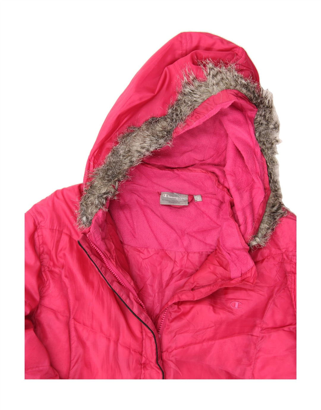CHAMPION Girls Hooded Padded Jacket 12-13 Years Pink Polyester Vintage Champion and Second-Hand Champion from Messina Hembry 