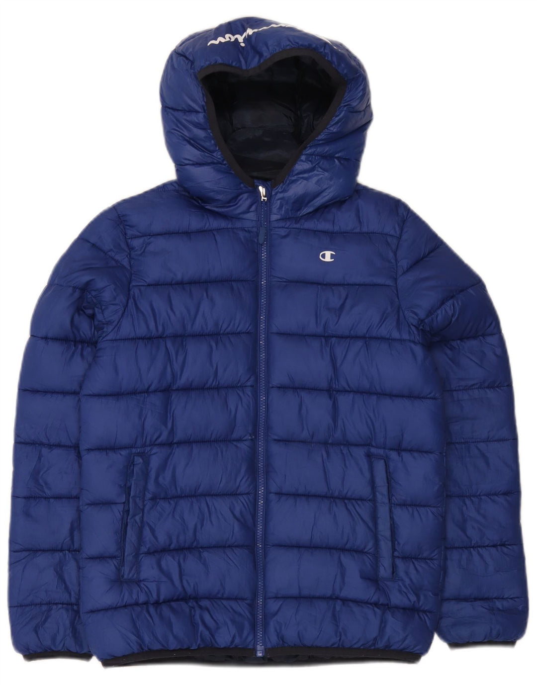 Champion Boys Graphic Hooded Jacket 11-12 Years Large Blue Polyester