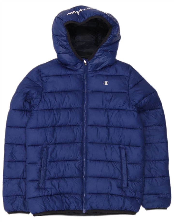 Champion Boys Graphic Hooded Jacket 11-12 Years Large Blue Polyester