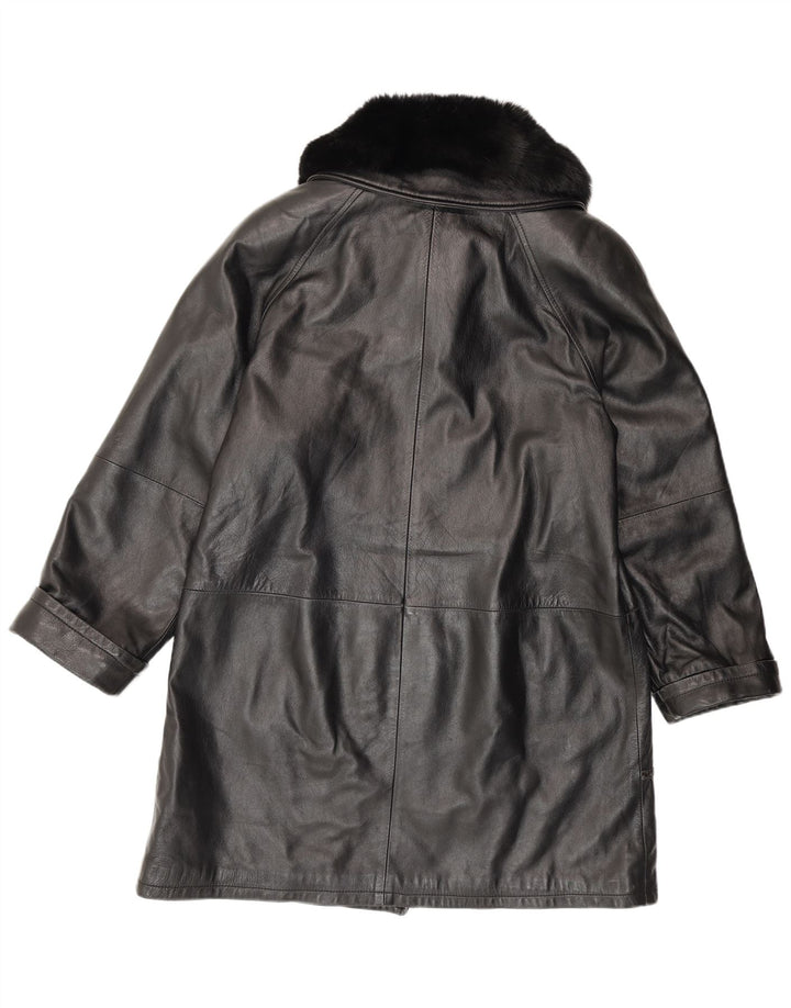 Vintage Γυναικείο Loose Fit Δερμάτινο Παλτό IT 42 Medium Black Leather