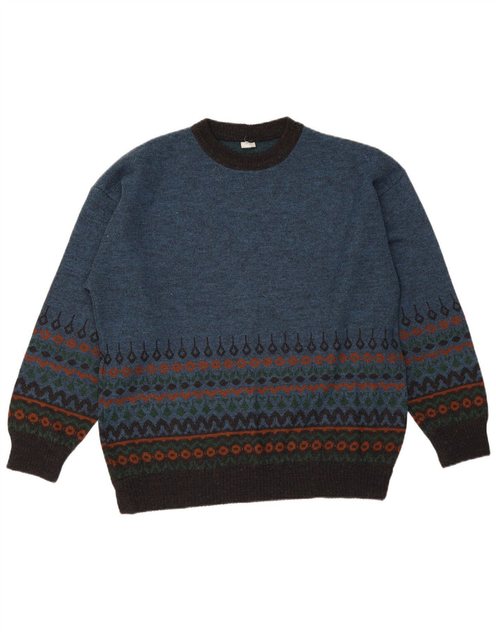 Vintage ανδρικό πουλόβερ με λαιμόκοψη Medium Blue Fair Isle