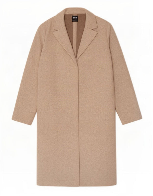 Zara Γυναικείο Ανοιχτό Παλτό UK 16 Large Beige Polyester