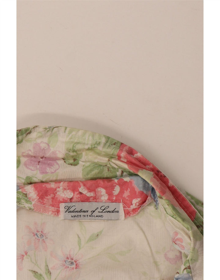 VINTAGE Γυναικείο σακάκι μπλέιζερ με μανίκια 3/4 UK 14 μεσαίο λευκό φλοράλ