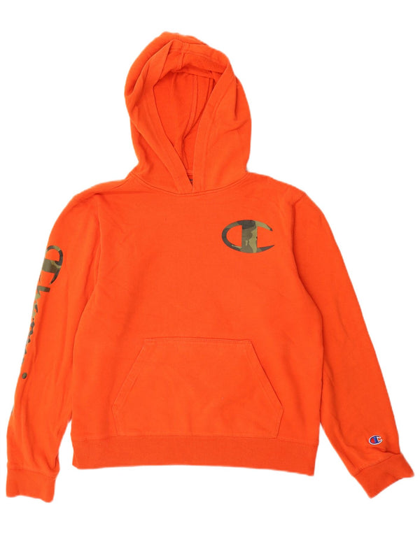 Champion Boys Graphic Hoodie Jumper 13-14 Years XL Orange Cotton