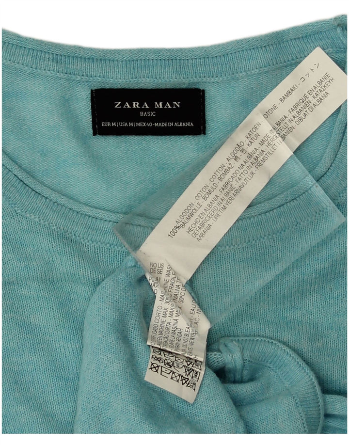 Ανδρικό πουλόβερ Zara με λαιμόκοψη μεσαίου μπλε βαμβακερό