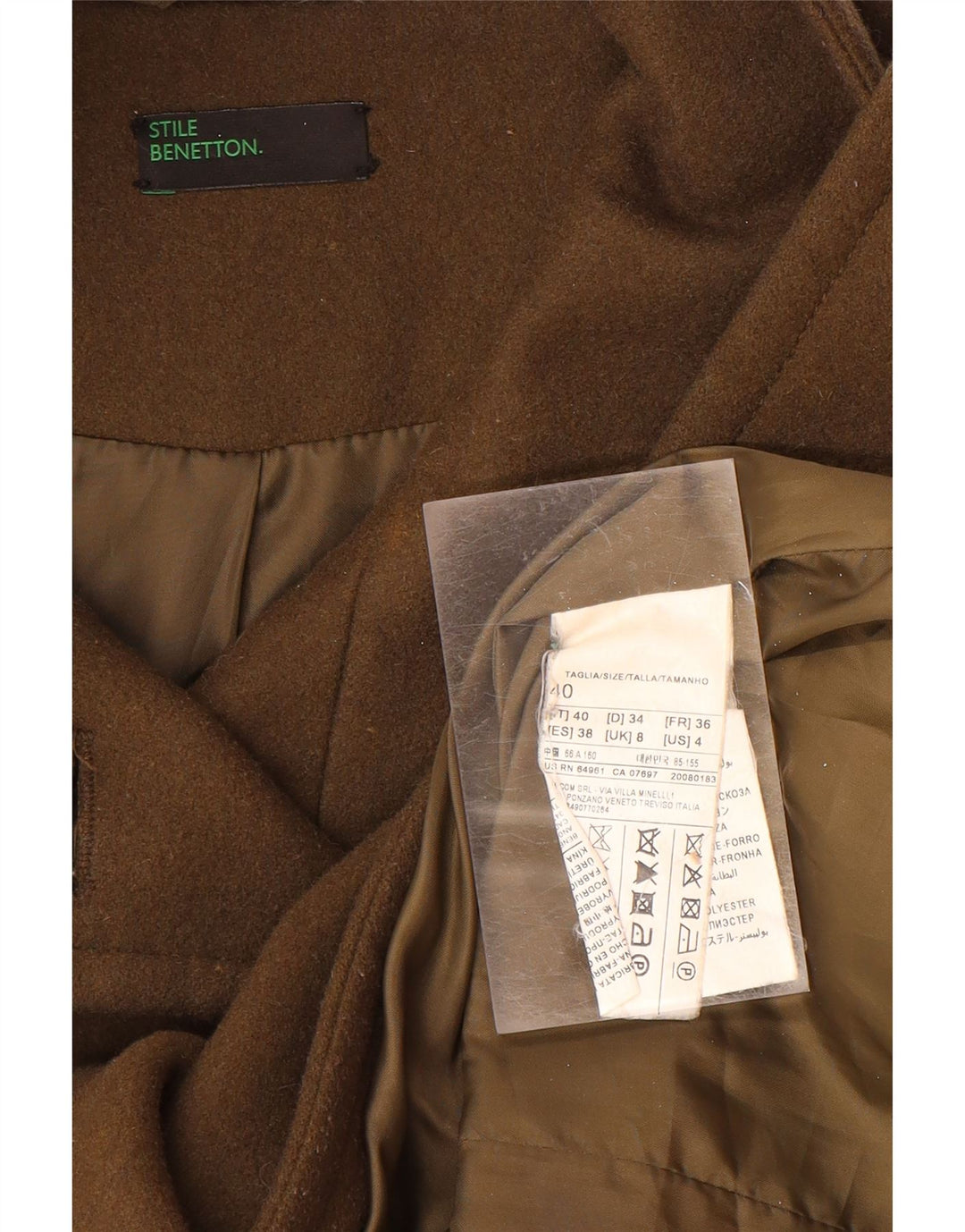 BENETTON Γυναικείο Παλτό UK 8 Μικρό Καφέ Μαλλί