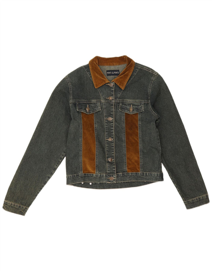 Vintage γυναικείο τζιν μπουφάν UK 12 Medium Blue Colourblock Βαμβακερό