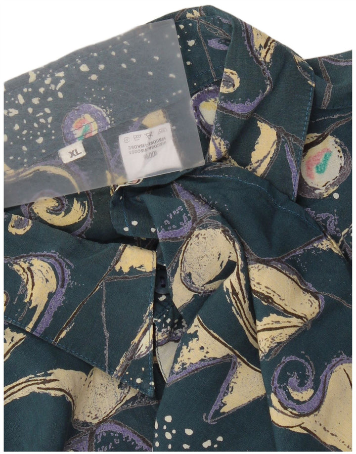 Vintage ανδρικό κοντομάνικο πουκάμισο XL με ρετρό μπλε βισκόζη