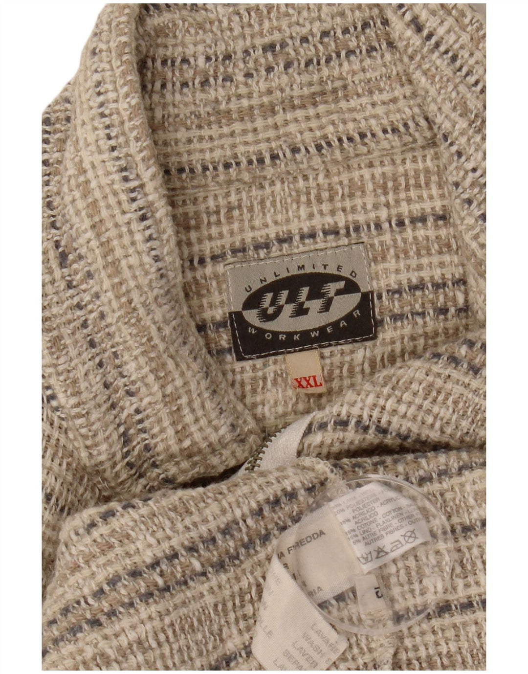 Ανδρικό γραφικό μπουφάν VINTAGE UK 44 2XL μαλλί μπεζ ριγέ