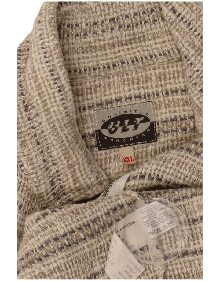 Ανδρικό γραφικό μπουφάν VINTAGE UK 44 2XL μαλλί μπεζ ριγέ