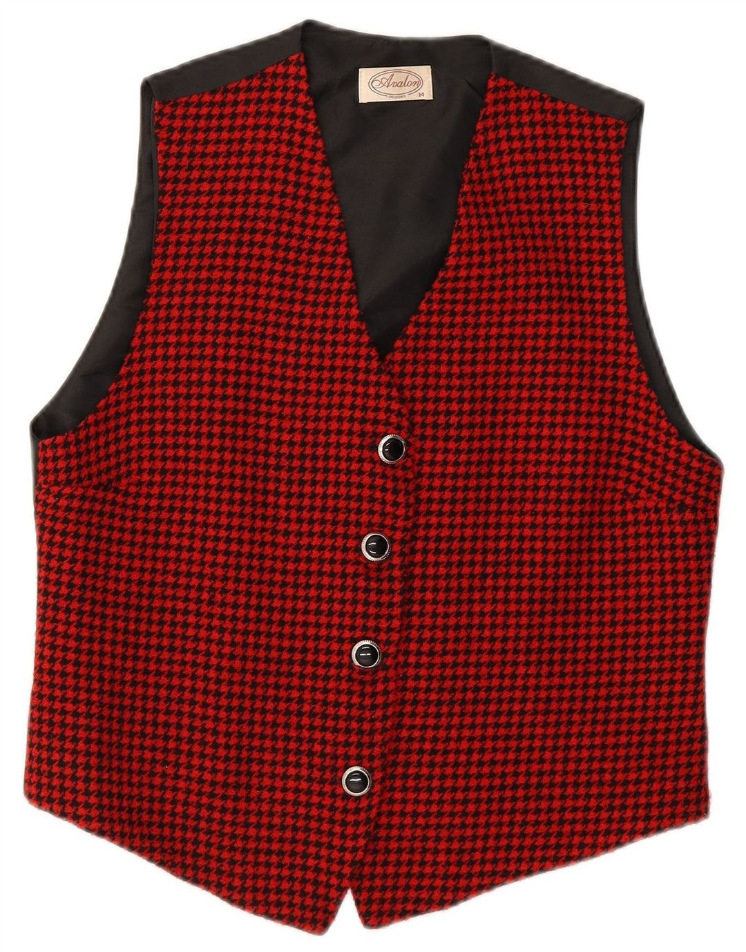 AVALON Womens Waistcoat UK 14 Large  Red Houndstooth Virgin Wool