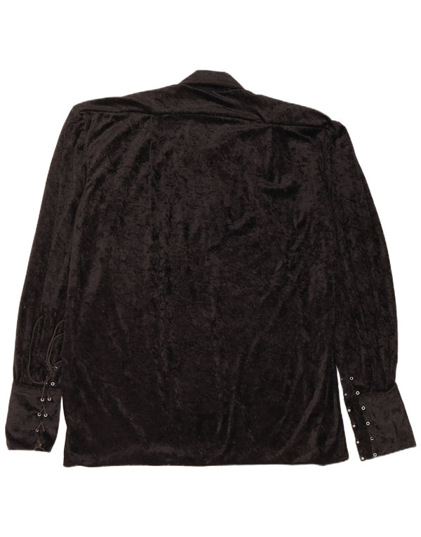 VINTAGE Γυναικεία μακρυμάνικη βελούδινη μπλούζα τοπ UK 20 2XL Μαύρο