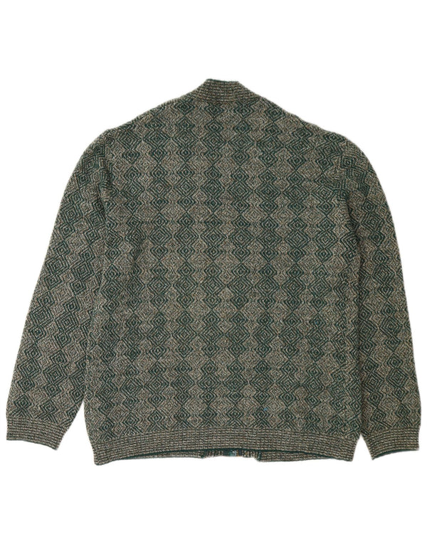 Vintage γυναικείο πουλόβερ ζακέτα με φερμουάρ UK 16 Large Green Geometric