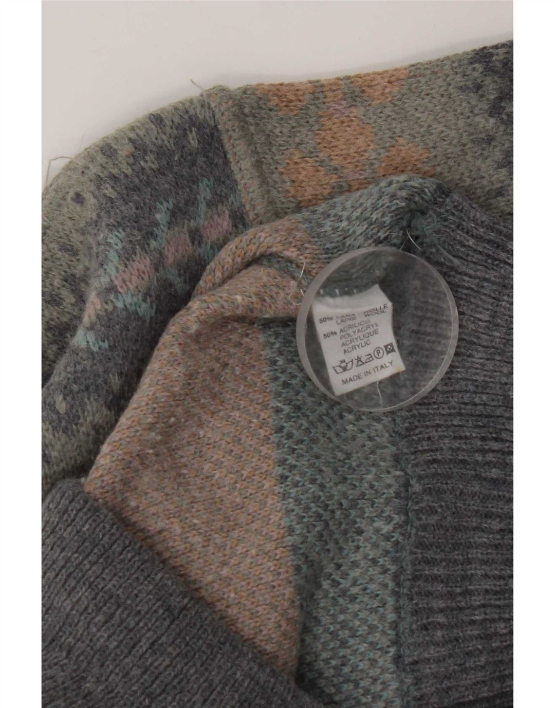 Vintage Ανδρικό πουλόβερ με λαιμόκοψη μεγάλο γκρι Fair Isle Wool