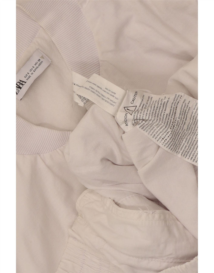 Zara Γυναικείο Oversized Bomber Jacket UK 10 Small White Cotton