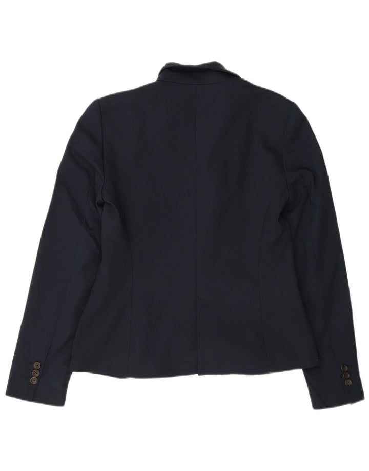 ZARA Womens 1 Button Blazer Jacket UK 12 Medium Navy Blue Cotton