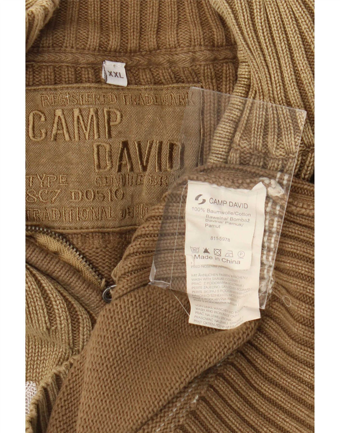 Ανδρικό πουλόβερ Camp David με φερμουάρ με φερμουάρ 2XL καφέ βαμβακερό