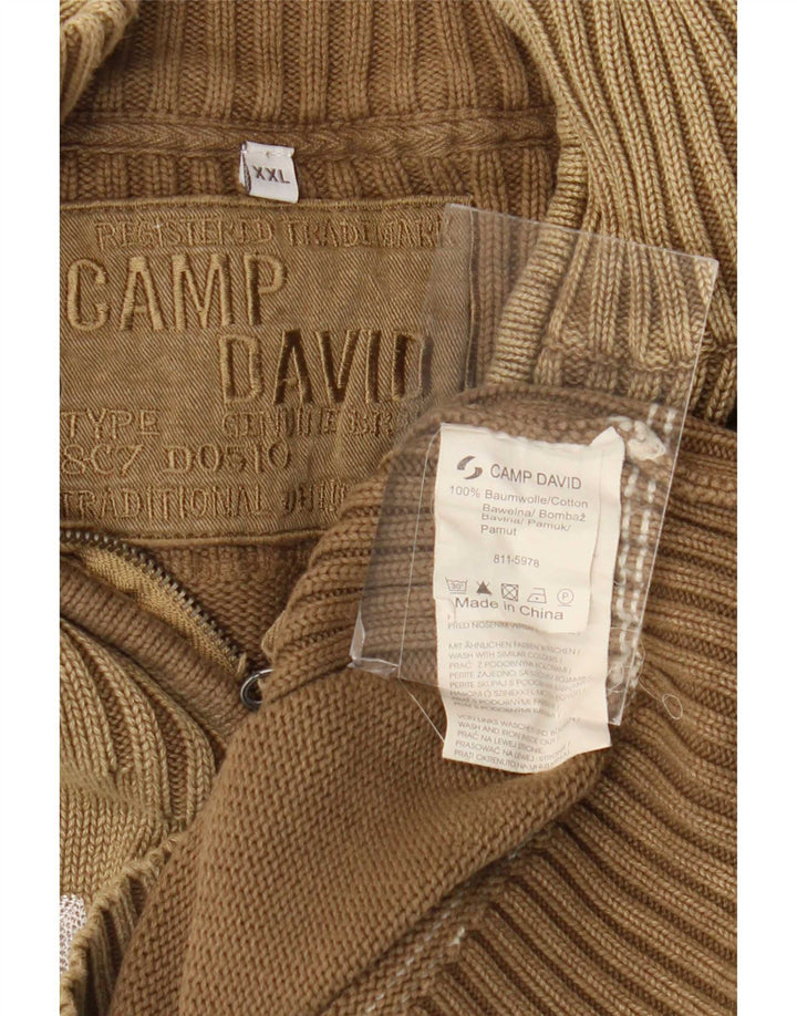 Ανδρικό πουλόβερ Camp David με φερμουάρ με φερμουάρ 2XL καφέ βαμβακερό