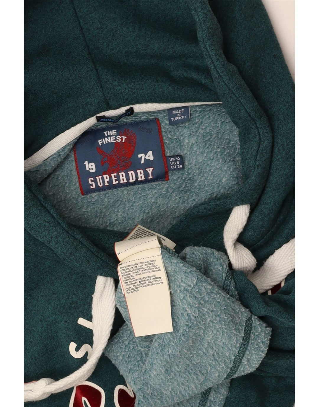 SUPERDRY Γυναικεία υπερμεγέθη Crop Graphic Hoodie Jumper UK 10 Small Green