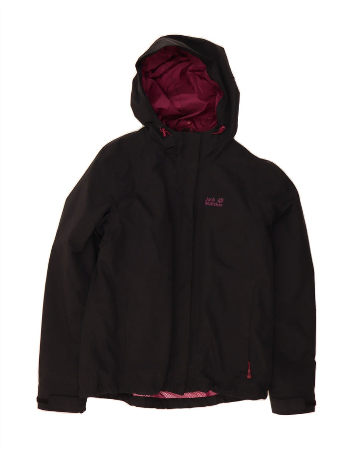 JACK WOLFSKIN Womens Hooded Windbreaker Jacket UK 16 Large Black Polyamide Vintage Jack Wolfskin and Second-Hand Jack Wolfskin from Messina Hembry 