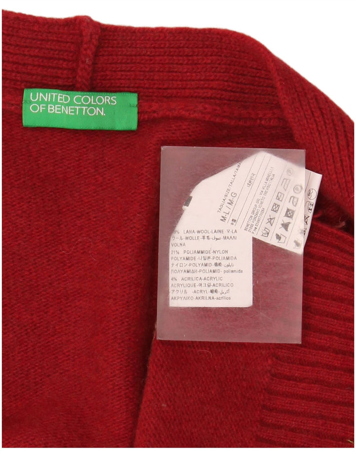 Γυναικείο πουλόβερ με ζακέτα Benetton UK 14 μεσαίο κόκκινο ριγέ μαλλί