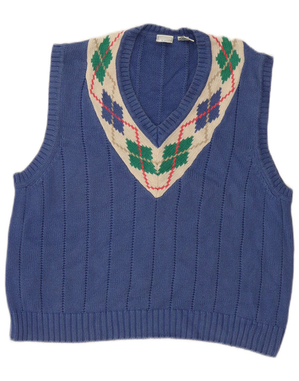Izod γυναικείο γιλέκο Tank Top UK 16 Large Blue Argyle/Diamond Cotton