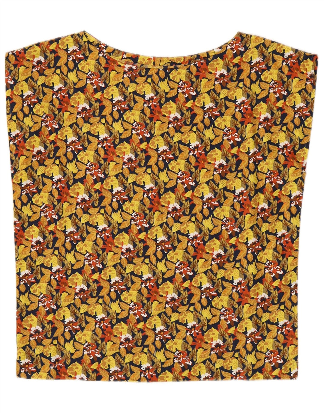 Vintage Γυναικεία Crop Αμάνικη Μπλούζα Τοπ UK 14Medium Yellow Floral