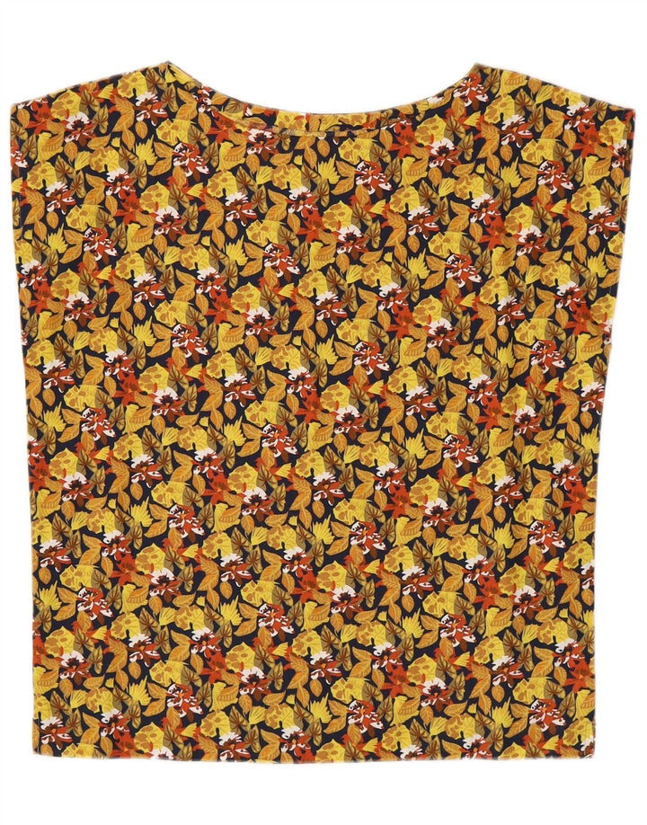 Vintage Γυναικεία Crop Αμάνικη Μπλούζα Τοπ UK 14Medium Yellow Floral