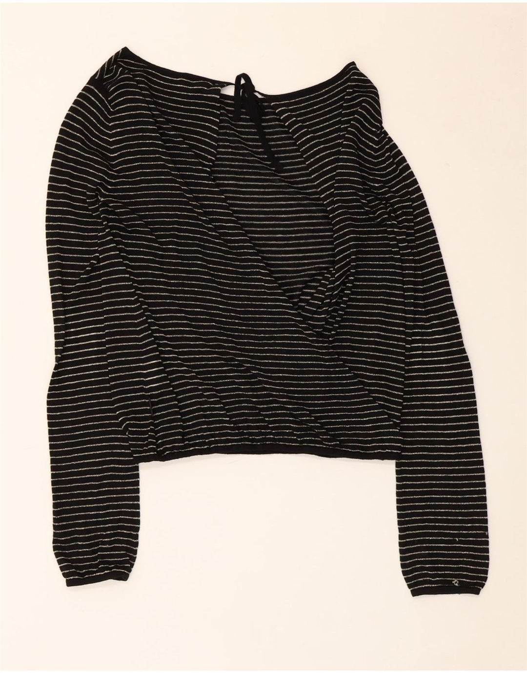 Calvin Klein Γυναικεία Crop Μπλούζα Τοπ UK 14 Μεγάλη μαύρη ριγέ βισκόζη